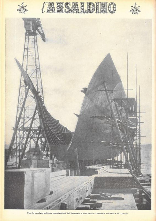 p. 20 (quarta di copertina), Cacciator pediniere commissionato dal Venezuela in costruzione al Cantiere "Orlando" di Livorno